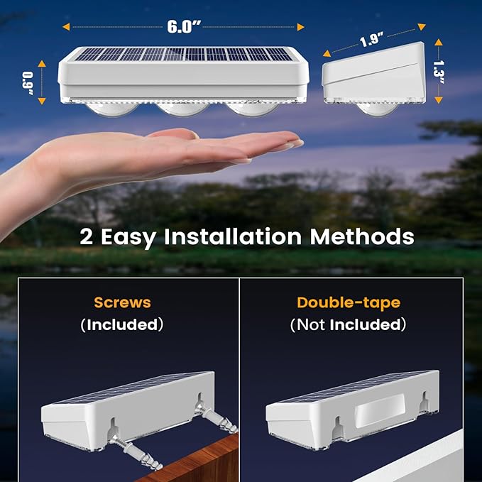 JOFIOS Solar Fence Lights Outdoor,1300mAh, 8pack,Warm/Natural/Cool White,IP65 Waterproof,Fence Lights Solar Powered,Solar Lighting for Deck, Backyard, Railing(White)