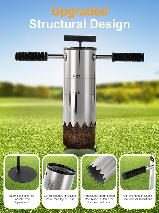 Portable Golf Hole Cutter – Detachable Non-Slip Handle, 4Inch & 6Inch USGA Standard 304 Stainless Steel Hole Digger, Backyard, Garden & Outdoor Golf Putting Green Practice