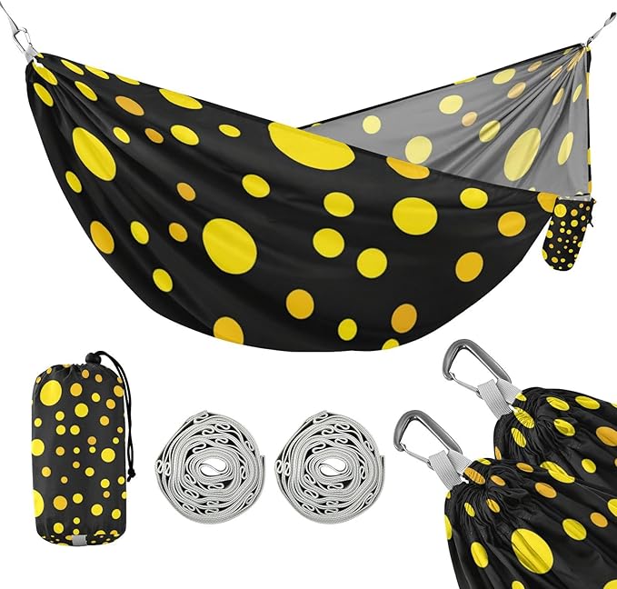 Yellow Irregular Dots 330lb Capacity Hammocks with Tree Straps Fabric Hammock for Outside Beach Patio Garden hamaca para acampar