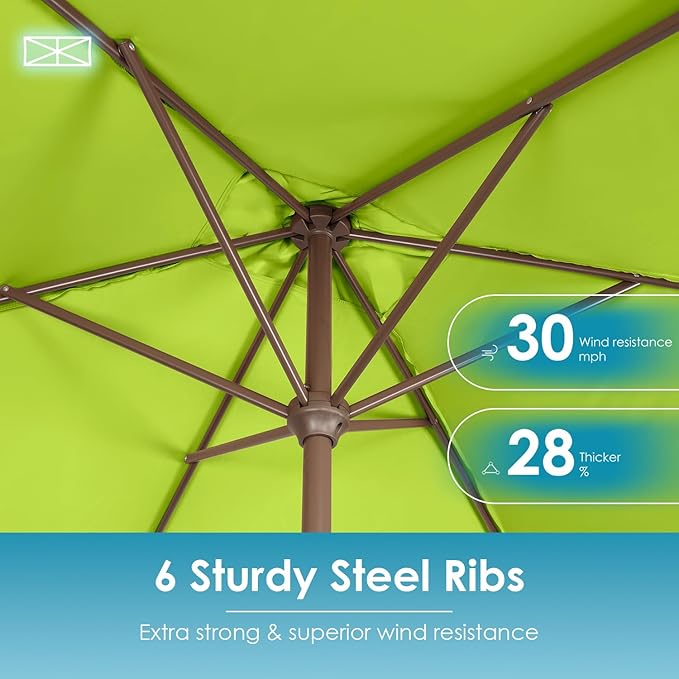 GREENVINES 6.5X10 FT Rectangular-Patio-Umbrella | Outdoor-Table-Umbrellas | 6 Sturdy Steel Ribs | Push Button Tilt & Crank | Waterproof | Market Umbrella | for Pool Backyard Garden Deck | Apple Green