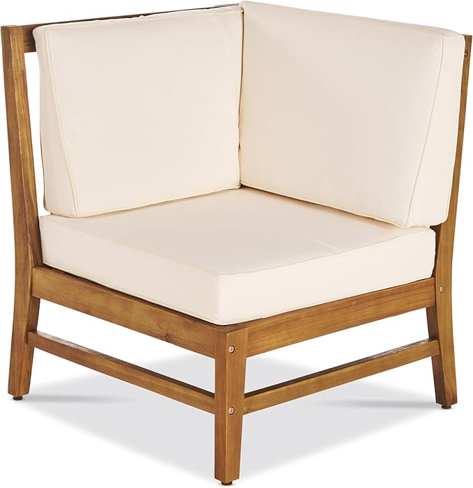 Christopher Knight Home Perla 5 Piece Patio Furniture Set, 5 Seater Acacia Wood Outdoor Corner Sofa Set, Patio Sectional Sofa Couch with Water Resistant Cushions, Teak+Cream