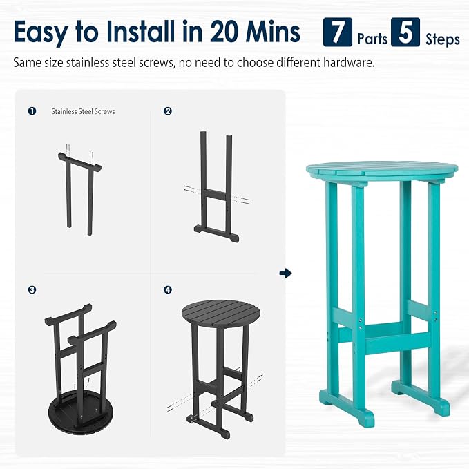nalone 3 Pcs Outdoor Bar Table and Chairs Set, HDPE High Adirondack Chairs and Table Set, Outdoor Bar Stools Set for Garden, Yard, Backyard Balcony
