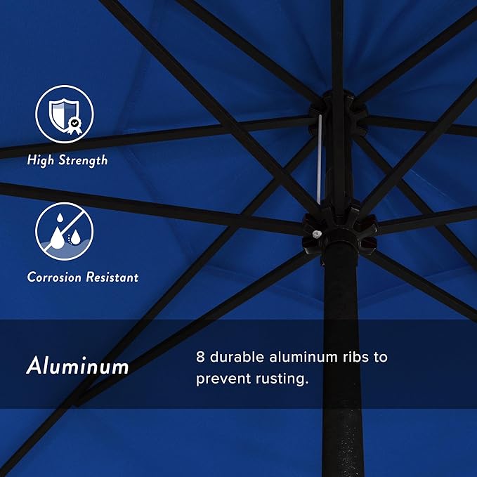 California Umbrella 7.5' Rd Aluminum Patio Umbrella, Crank Lift, Auto Tilt, Black Finish, Royal Blue