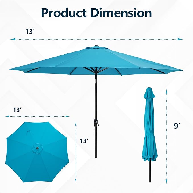 Kiss the Water Outdoor Patio Umbrella, Patio Umbrella with Push Button Tilt/Crank, Outdoor Umbrella with 8 Sturdy Ribs, Large Umbrella for Backyard, Pool, Deck, Market
