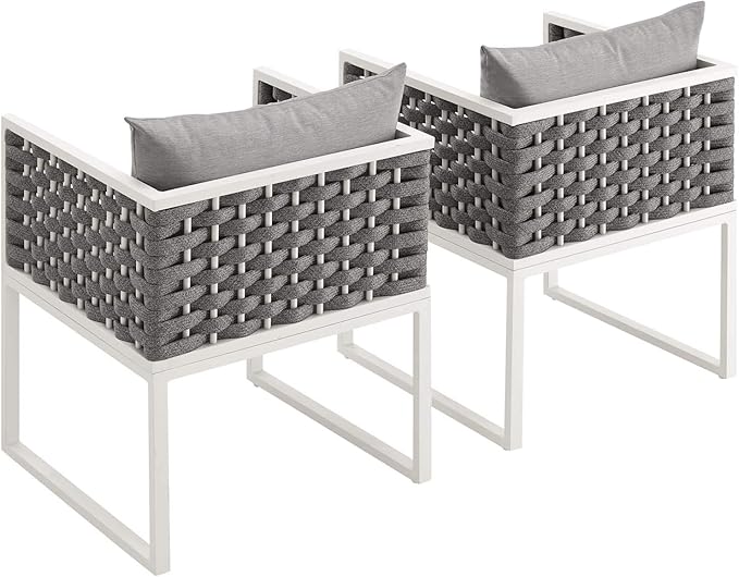 Modway Stance Outdoor Patio Aluminum Set of 2 Dining Armchair in White Gray