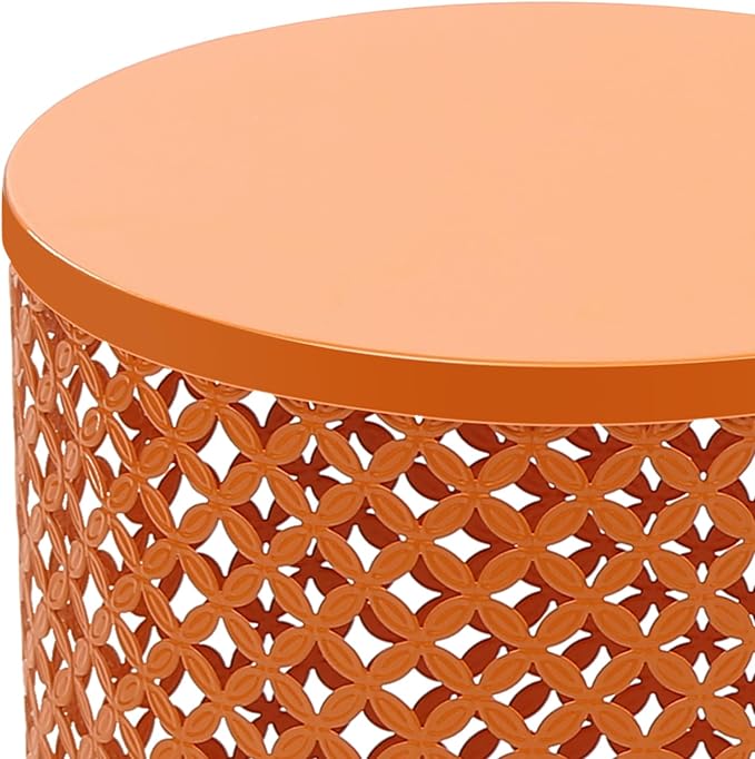 2PCS Outdoor Side Table, Modern End Table Cylindrical Metal Frame Accent Table, Metal Frame Accent Table for Gardens, Balconies, Bedrooms, Living Rooms (Orange)
