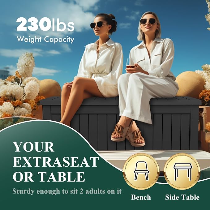 PatioZen 230 Gallon Resin Deck Box Outdoor Storage Box with Lockable Lid, Waterproof for Patio Cushions, Gardening Tools & Exercise Equipment