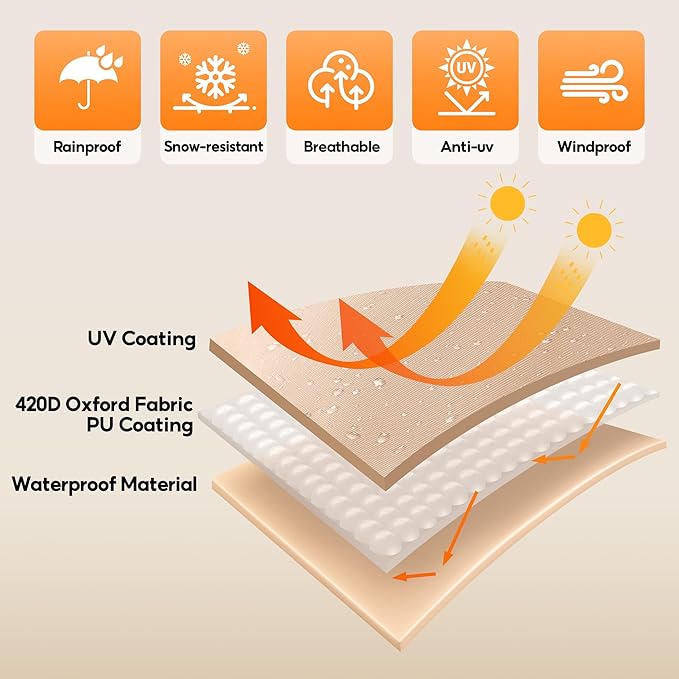 Outdoor Swing Covers for Patio Swing 3 Seater, 87" L x 49" D x 67" H, 3 Seat Cover Waterproof, Porch Patio Canopy Cover, Windproof UV Resistant All Weather Protector - Beige