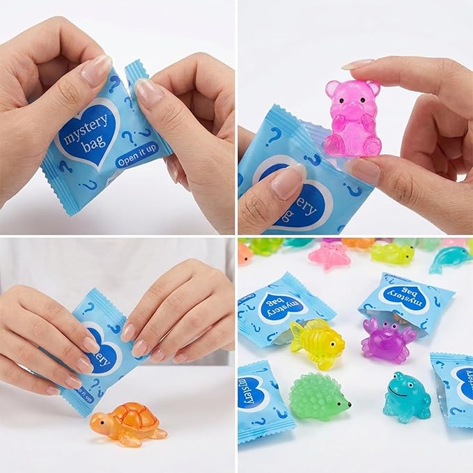 50 Pcs Mini Resin Animals Blind Bags, Glow in The Dark & Glitter Mystery Animals, Individually Wrapped Tiny Luminous Miniatures for Fairy Garden, Micro Landscape, DIY Crafts