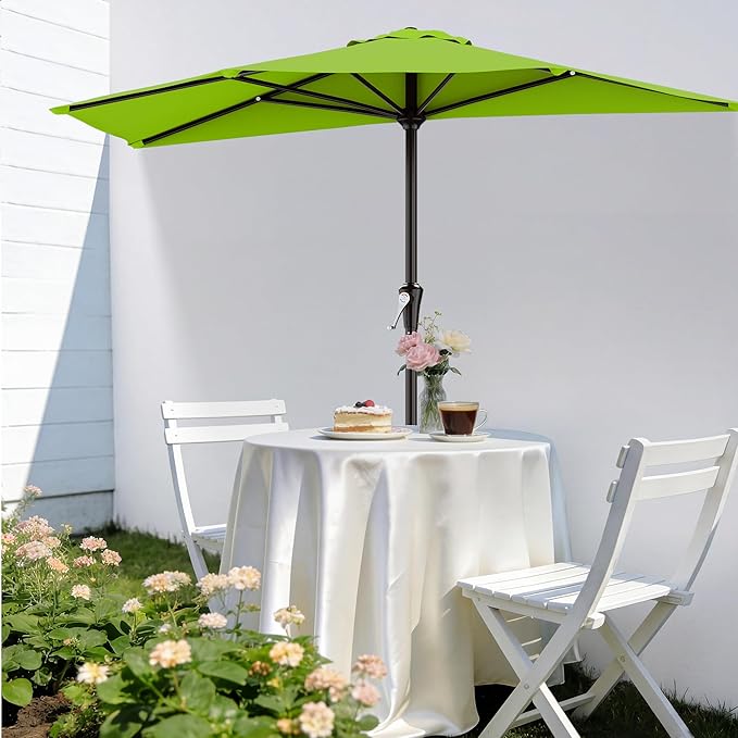 AreShark 9FT Half Patio Umbrella, Outdoor Wall Umbrella with Crank & 5 Sturdy Ribs, Table 1/2 Umbrella Patio for Garden, Deck, Balcony and Pool, Apple Green
