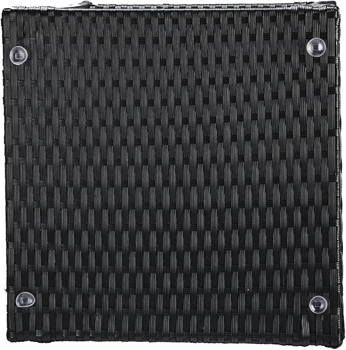 Outdoor Wicker Rattan Side Table, Square Rattan Coffee End Table Patio Wicker Table with Tempered Glass Top and Storage for Patio Garden Balcony (Black)