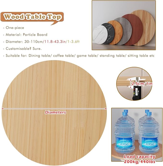 Wood Tabletop Round 43 Inch Diameter Patio Table Top Replacement Circle Only 1'' Thick Countertop for Kitchen Tables and Coffee Tables (40cm/15.7in)