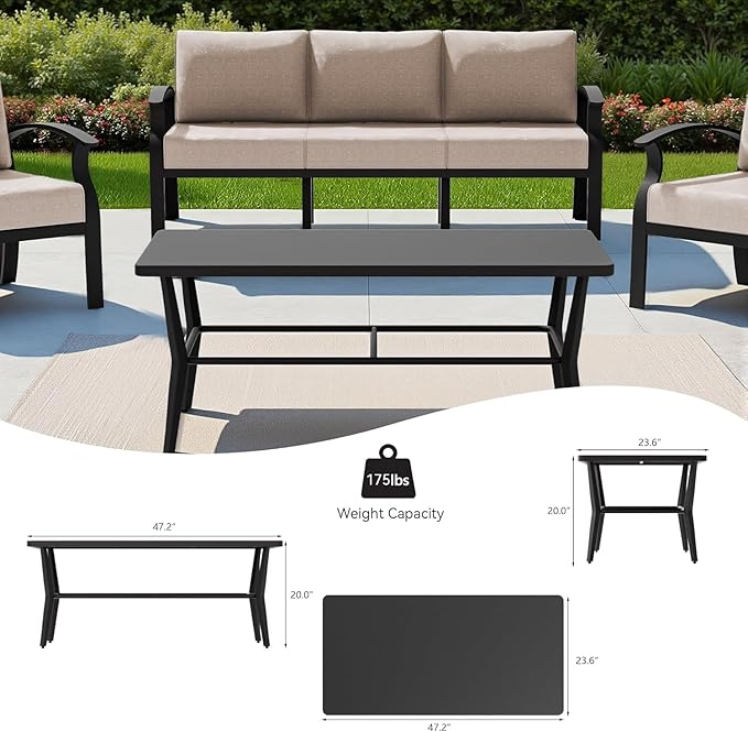Aluminum Patio Furniture Set with Rectangular Coffee Table, 5 Seats Outdoor Patio Conversation Sets w/5.1" Cushions,Patio Conversation Sets for Garden, Backyard, Porch-Sand