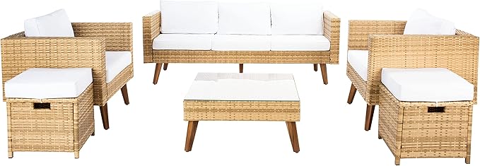 SAFAVIEH Outdoor Collection Presla Natural/White 6-Piece Patio Living Set PAT7715D-3BX