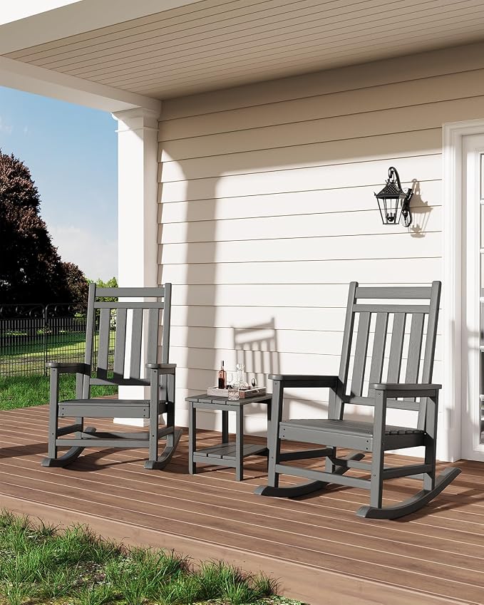 Garvee Adirondack Outdoor Side Table 18 x 15 in, HDPE 2-Tier Patio Side Tables for Outside, All-Weather End Table for Patio Pool Deck Indoor Backyard, Gray