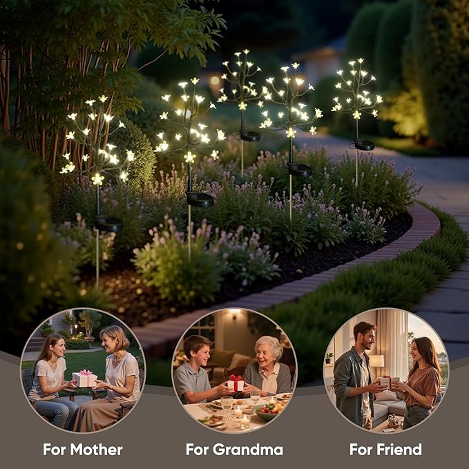 Solar Garden Lights Outdoor Waterproof,Garden Decor Solar Flowers For Outside Decorative,4Pack 2Modes Solar Powered Fairy Outdoor Decorations for Yard Patio Pathway, Gardening Gifts Mothers Day