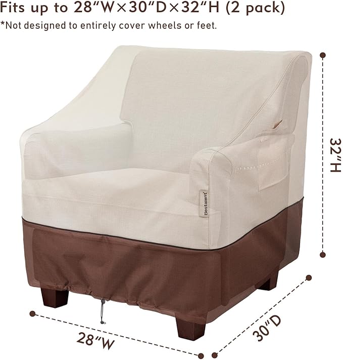 2Pack Waterproof Patio Chair Covers-600D Oxford Heavy Duty Outdoor Furniture Cover, UV & Wind Resistant Deep Seat Chair Protector for All Seasons (Beige/Brown, 28" W x 30" D x 32" H)