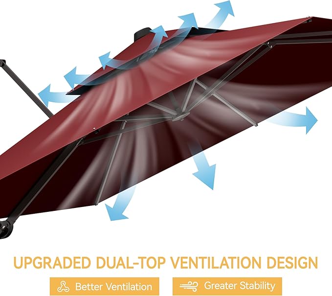 10x10 FT Patio Umbrella, Large Cantilever Double Top Heavy Duty Offset Umbrellas with 360° Rotation, Outdoor shade for Garden Deck Pool, Red