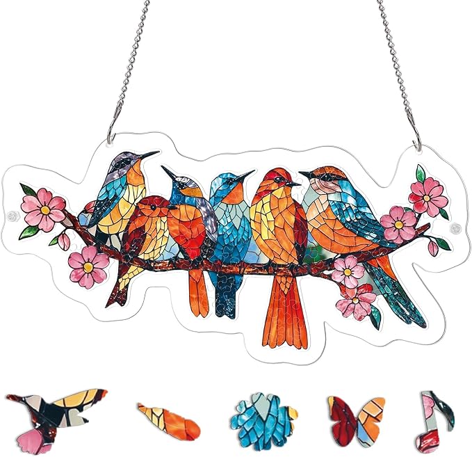 Acrylic Puzzle Suncatcher 114 Pieces, Blossom Songbirds Sun Catchers Puzzle, DIY SunCatchers Puzzles Window Hanging, Home & Garden Decor, Gifts for Family and Friends, 11.8 * 5.8 in