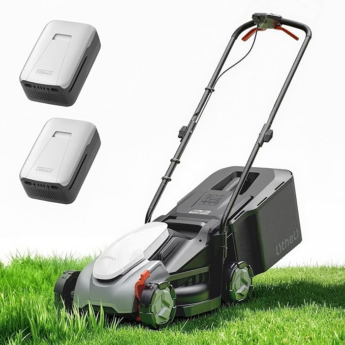 Litheli Cordless Lawn Mower 14 Inch, Brushless Battery Powered Push Mower with 2x5Ah Batteries, 5-Position Height Adjustment, 9-Gallon Bag, Lightweight Grass Cutter for Garden Yard Farm