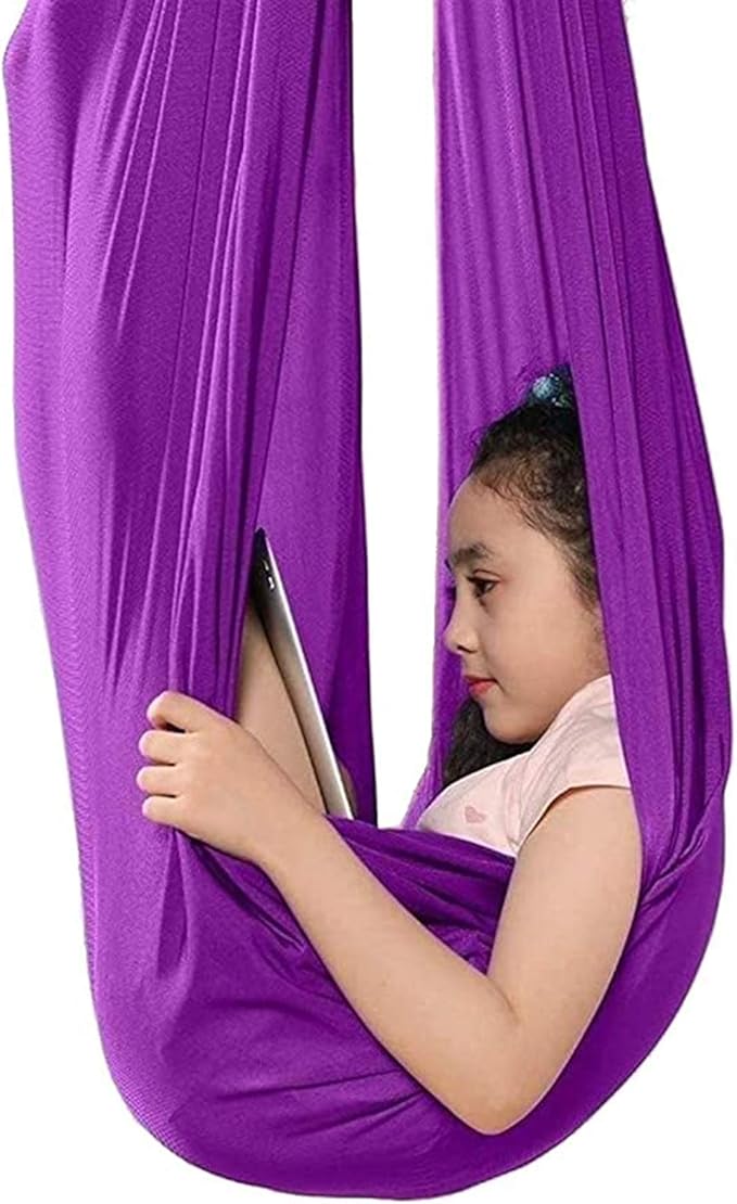 Kids Swing Hammock for Autism ADHD ADD Up to 100kg Sensory Child Elastic Parcel Steady Seat Cuddle Swing (Color : Purple, Size : 150 x 280 cm (L x W).)
