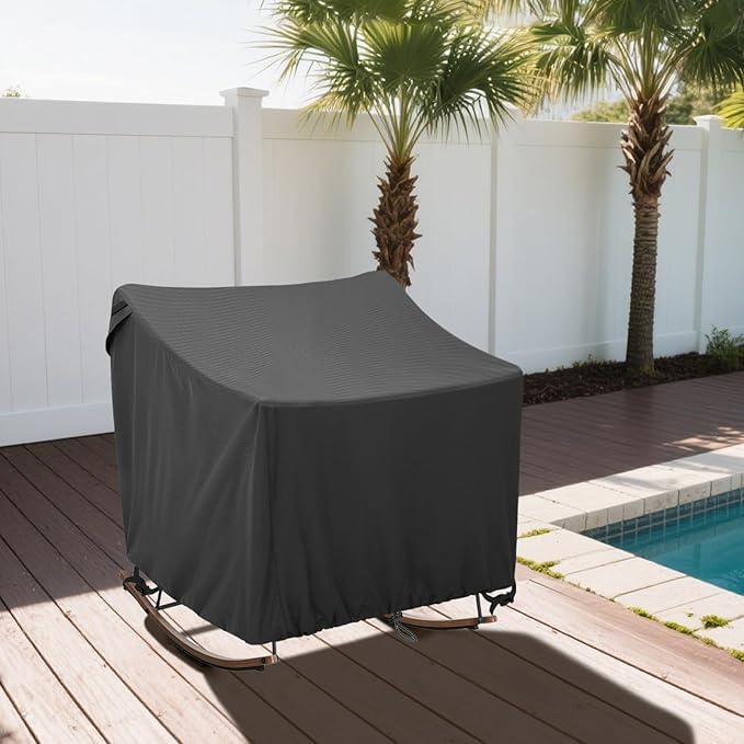 Outdoor Papasan Rocking Chair Cover 41" W x 45" D x 31" H Black Heavy Duty Waterproof Dust Resistant Patio Furniture Seat Covers
