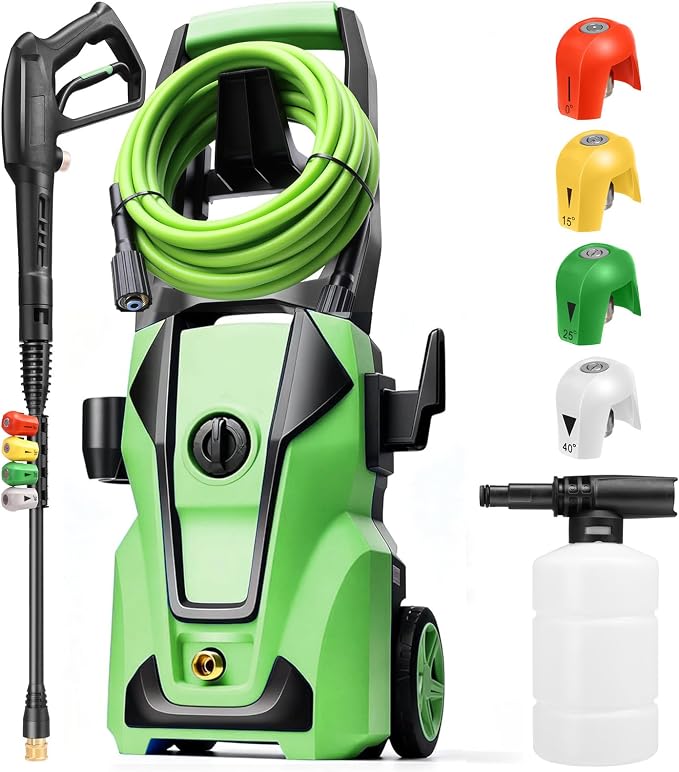Electric Pressure Washer 5000PSI Max 4.0GPM with 33FT Flexible Extension Hose, 4 Nozzles, Foam Cannon, Power Washer Powered for Cars, Patios, Driveways, Deep Green