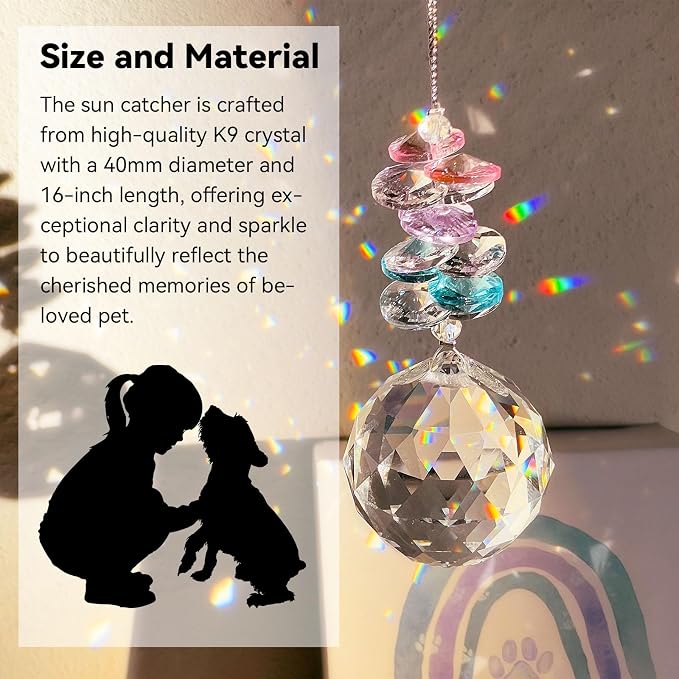 Dog Memorial Suncatcher, Loss of Dog Sympathy Gift, Dog Remembrance Gifts | Thoughtful Dogs Passing Away Bereavement Gift, Pet Memory Rainbow Bridge Crystal Sun Catchers