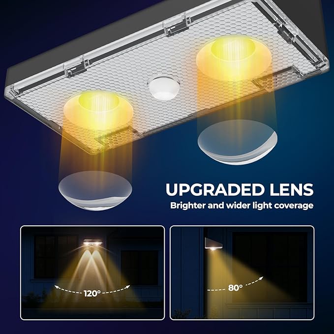 Solar Fence Lights Outdoor 2 Pack – IP65 Waterproof Wireless Solar Deck Lights with 9 Color Modes, 80 Lumen Bright LED for Fence, Backyard, Patio, Pool, Wall – 12+ Hour Runtime, No Wiring