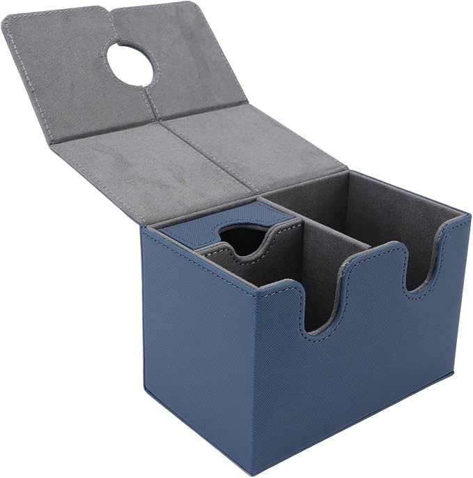EVGATSAUTO PU Leather Card Deck Box with Detachable Dice Tray, Storage Case Holds 200+ Collectible Cards for CCG Gaming Accessories (Dark Blue)