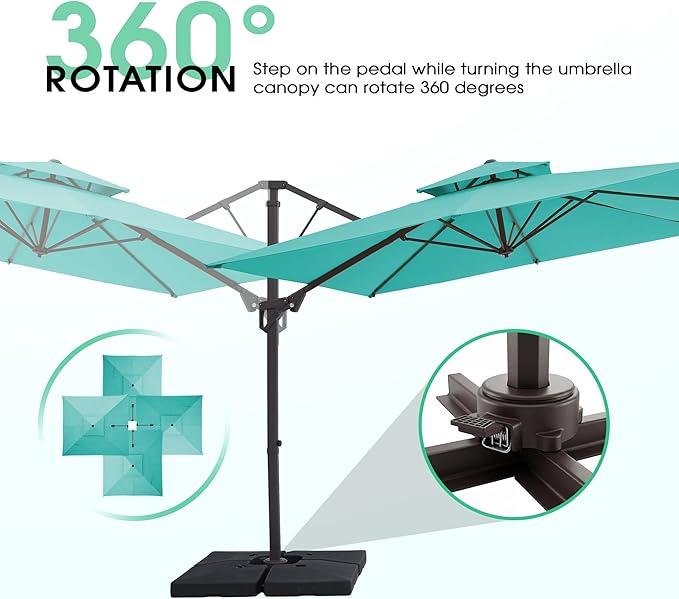 JEAREY 9ft 2-Tier Cantilever Patio Umbrella, Large Square Outdoor Offset Umbrella with Double Top Vent and 360-degree Rotation for Garden, Deck, Pool, Patio, Peacock Blue