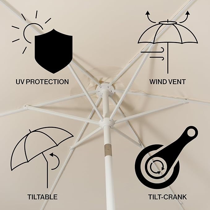 JONATHAN Y UMB1001 Collins 9 ft. Classic Cottage Tassel Market Patio Umbrella with Auto-Tilt, Crank, Wind Vent and UV Protection