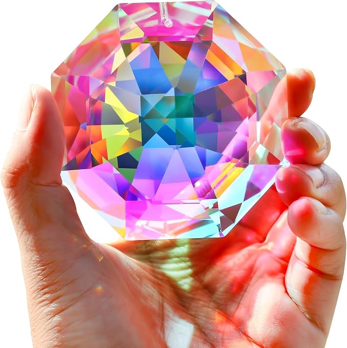 3inch Rainbow Sun Catcher Crystals for Windows AB Colored Large Prisms | Crystal Octagonal Beads Sun Catcher Prisms Indoor Outdoor Home Garden Hanging Decor Glass Ornaments For Christmas Tree