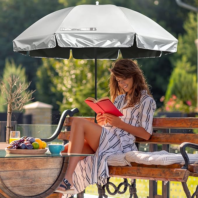 Prospo Beach Chair Umbrella with Universal Adjustable Clamp, UV Protection Sunshade Umbrella for Outdoor, Strollers, Wheelchairs, Patio Chairs, Bleacher, and Golf Carts