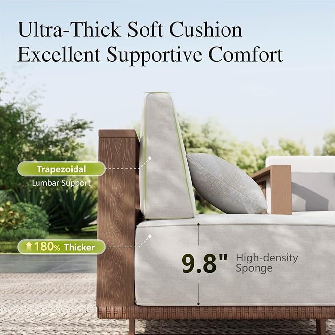 Sophia & William HDPE Patio Furniture Set，2 Pieces Modern Outdoor Sectional Sofa Set with 9.8" Beige Cushions