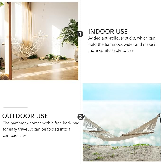 Uonlytech Rainbow Striped Single Person Hammock Outdoor Canvas Camping Swing with Anti-tip Design for Travel and Backyard Use, Widened Cotton Fabric in Red