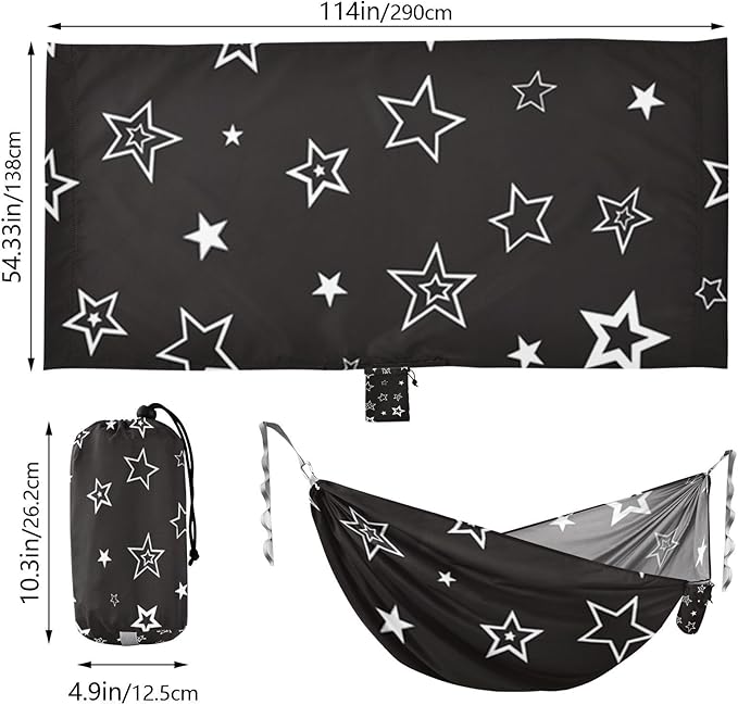 Black Star Silver 330lb Capacity Hammocks for Camping with Portabl Carry Bag Indoor Hammock for Patio Backyard Lounge Base Base para poner hamaca