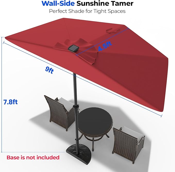 HOMSHADE 9FT Half Patio Umbrella with Solar LED Lights for Outdoor, Waterproof Half Umbrella for Small Spaces, Balcony, Deck(Red)