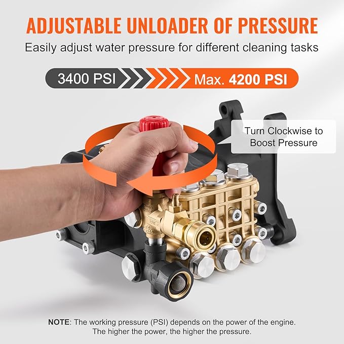 VEVOR Pressure Washer Pump, 1" Shaft Horizontal Triplex Plunger, 4200 PSI, 4.2GPM, Replacement Power Washer Pumps Kit with 5 Nozzles, Compatible with Simpson MorFlex 40224, 40225, 40226, Santoprene