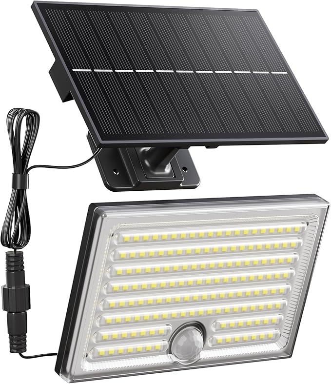 Mini Solar Lights Outdoor with Motion Sensor, 170-LED Solar Flood Lights Outdoor Dusk to Dawn with 16.5FT Cable, 3 Modes Solar LED Lights for Outside Waterproof IP65 for Patio, Yard, 1 Pack