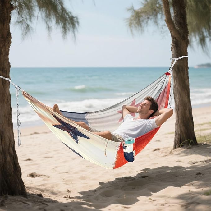 Oil Painting Flag Panama Hammocks with Portabl Carry Bag Hanging Hammock for Patio Backyard Lounge Base