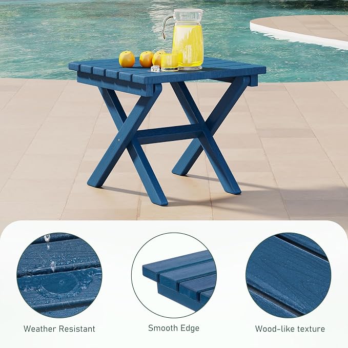 Furnimart 18" Square Foldable Side Table for Outdoor & Camping, Extra-Thick HDPE Weather-Resistant Small Coffee Table, Portable Blue Outdoor End Table for Balcony Poolside Space Saving(Blue)