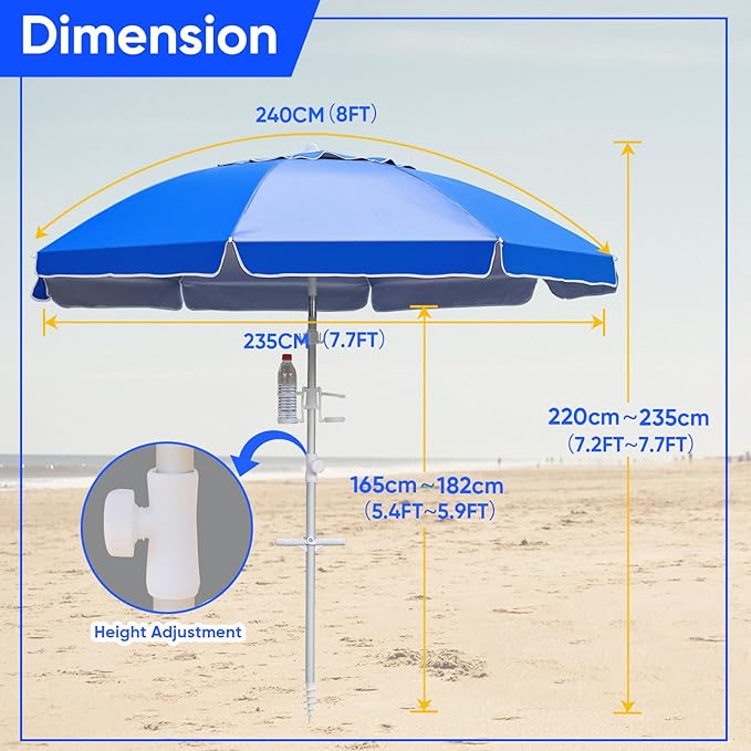 Northroad 8ft Large Beach Umbrella w/Sand Anchor Vent Tilt, Heavy Duty High Wind Patio Umbrellas w/Carry Bag,UV 50+ Sun Protection Portable Sunshade Umbrellas for Garden Pool Backyard