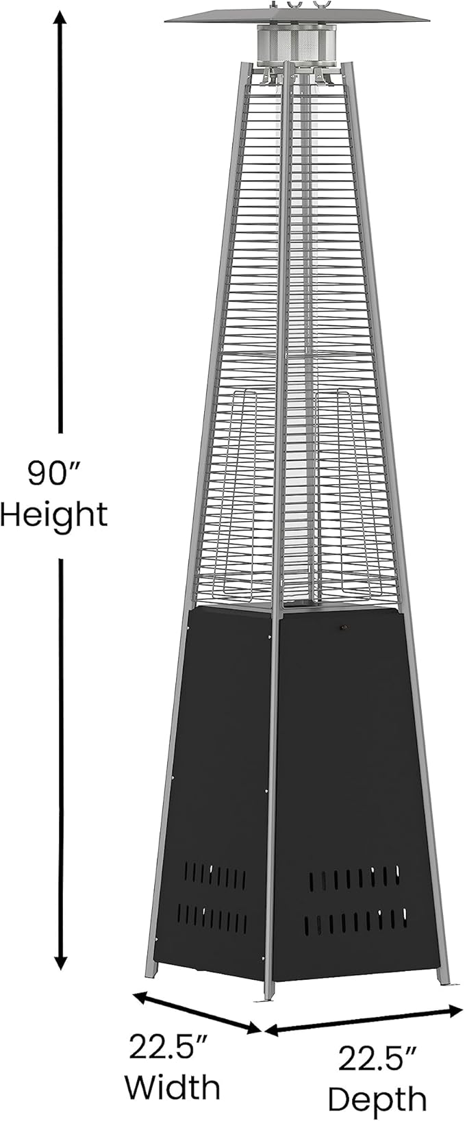 Flash Furniture Outdoor Patio Heater with Wheels - Black - 42,000 BTU - 7.5 Feet Tall - Stainless Steel - For Residential and Commercial Use
