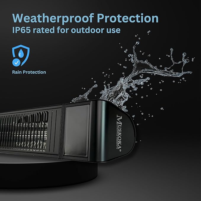 SunWave 2000-Watt Black Carbon LED Screen Infrared Patio Heater, Wireless Remote Controlled with 6 Heat Levels, Electric 220-240v Residential or Commercial by Muskoka Lifestyle Products