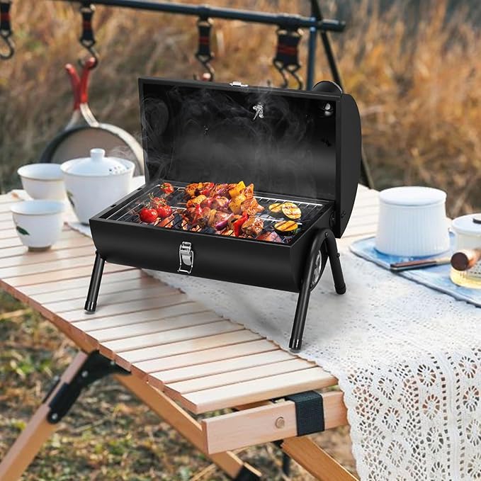 Portable Charcoal Grill Set of 12, Leonyo Tabletop Charcoal Grills, Compact Small BBQ Grill with Griddle Accessories for Outdoor Camping, Patio, Backyard, Beach, RV Traveling