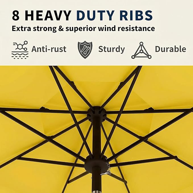 10FT Patio Umbrella 3 Tiers Outdoor Market Umbrella w/Push Button Tilt, Crank, UV and Waterproof Table Umbrella for Garden, Pool, Backyard, Deck, Lawn, Sunshine Yellow
