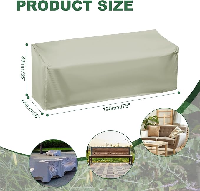 PATIKIL Outdoor Bench Cover, 210D Oxford Heavy Duty Waterproof Patio Furniture Covers for Garden Sofa Chair Table Zero Gravity, 75"L x 26"W x 35"T, Champagne Color