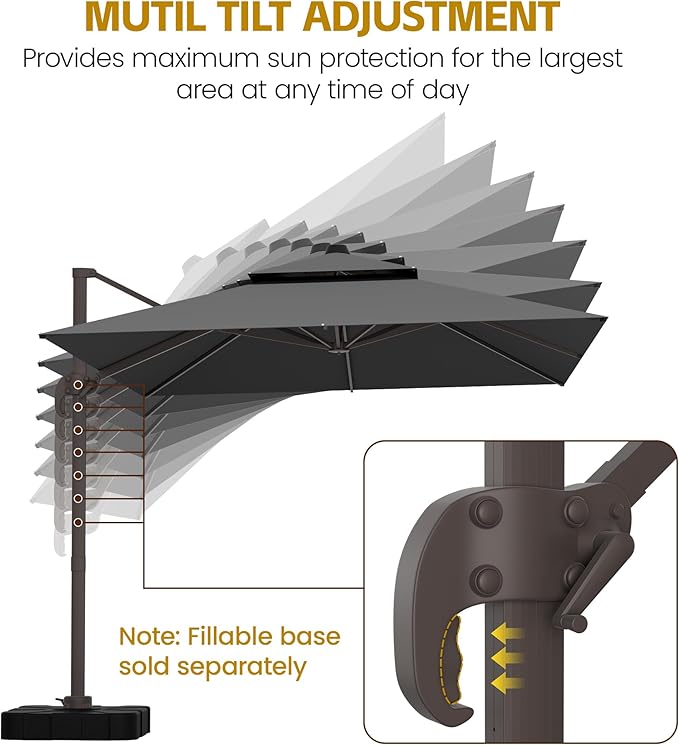 HASLE OUTFITTERS 9x12 FT Patio Cantilever Umbrella, Outdoor Offset Large Rectangular Heavy Duty Double Top Umbrellas with 360° Rotation for Pool Garden Deck，Grey