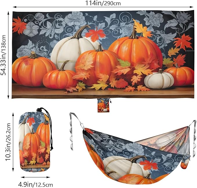FRMG Thanksgiving Day Pumpkin Hammock 500 lbs Capacity Portable Hammocks with Tree Straps & Attached Carry Bag, Camping Essentials Gear, 2011673a